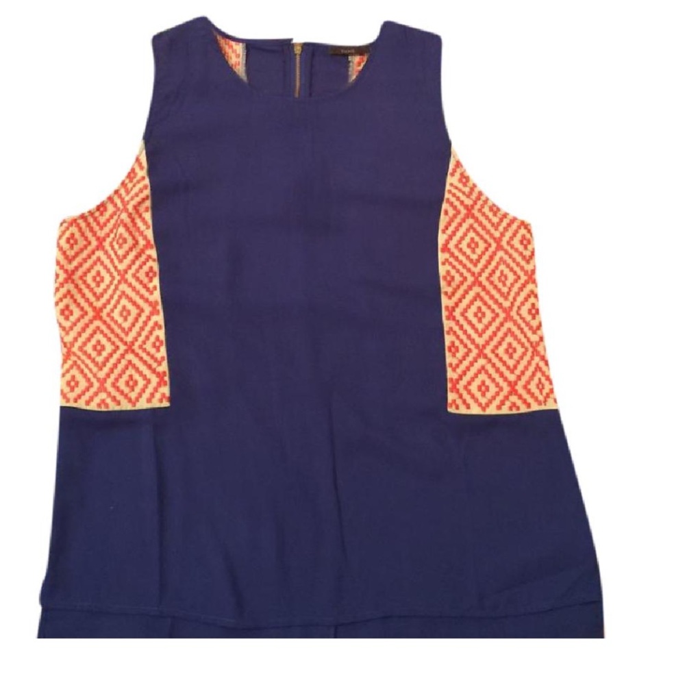 THML Navy and Orange Sleeveless Blouse